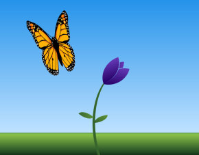 卡通的花朵上蝴蝶动画场景特效